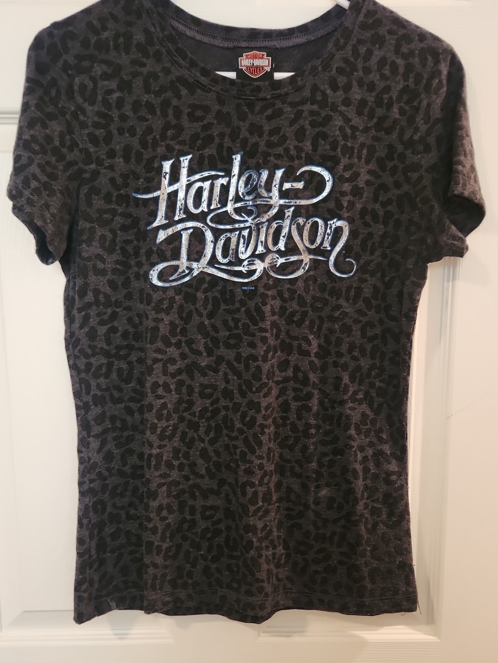 Harley-Davidson Black Leopard Print Tee with Metallic Script